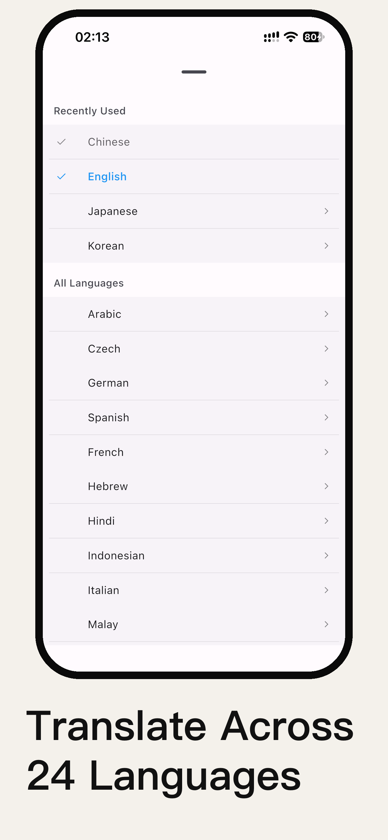 Choose from 24 languages